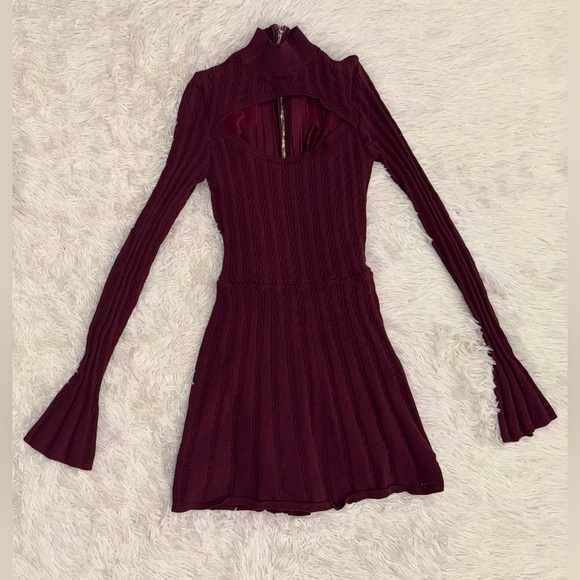 NWOT House of CB Evalina Wine Knit Long Sleeves Corset Mini Dress XL - Picture 5 of 9